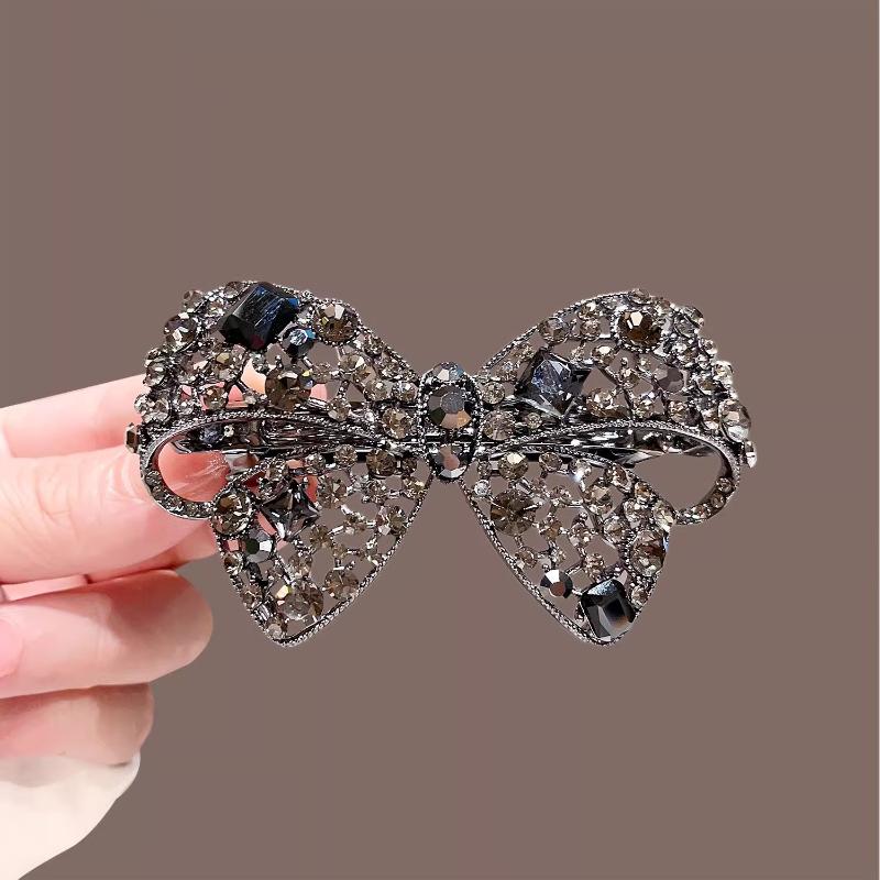 

Shiny Hollow Bow Hairpin High-End Black Bow Side Bangs Clip Metal Duckbill Clip Women S Hair Accessories