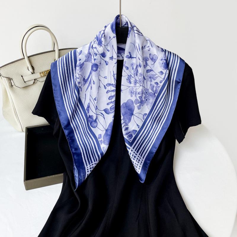 Fresh Floral Print 70 Silk Scarf Square Scarf Women'S Scarf Temperament Versatile High Sense Fashion Thin Silk Scarf