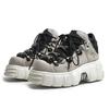 Punk Style Women Sneakers Rock Metal Decor Lace-up Heel Height Platform Shoes Gothic Man Shoes Men Sneaker