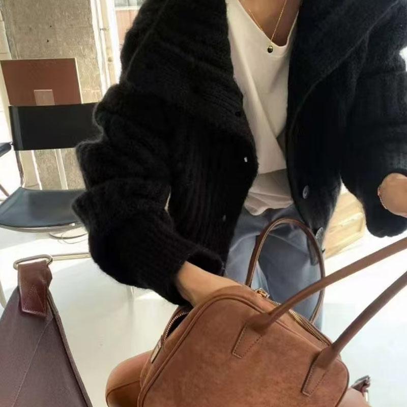 Winter High-neck Pit Strip Soft Waxy Single-breasted Thick-knit Cardigan, Warm, Loose, Simple and Lazy Style Thick Sweater Women