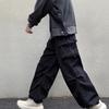 Men Baggy Cargo Pants Solid Color Parachute Pants Loose Fit Jogger Trousers with Side Pockets for Street Outdoor Sports