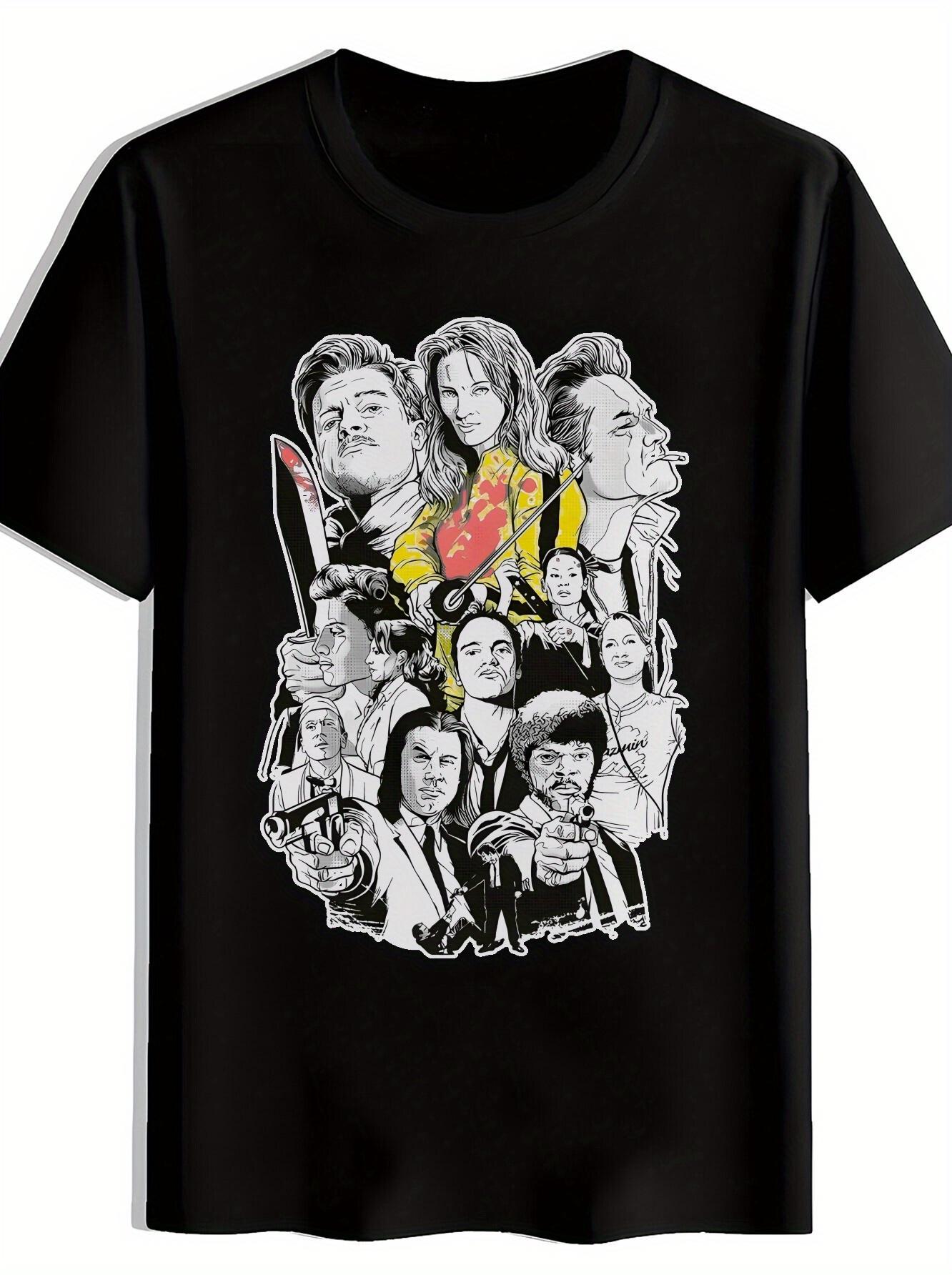 

Pulp Fiction Movie Graphic T-shirt - Black Casual Short Sleeve Tee with Vibrant Character Artwork XL