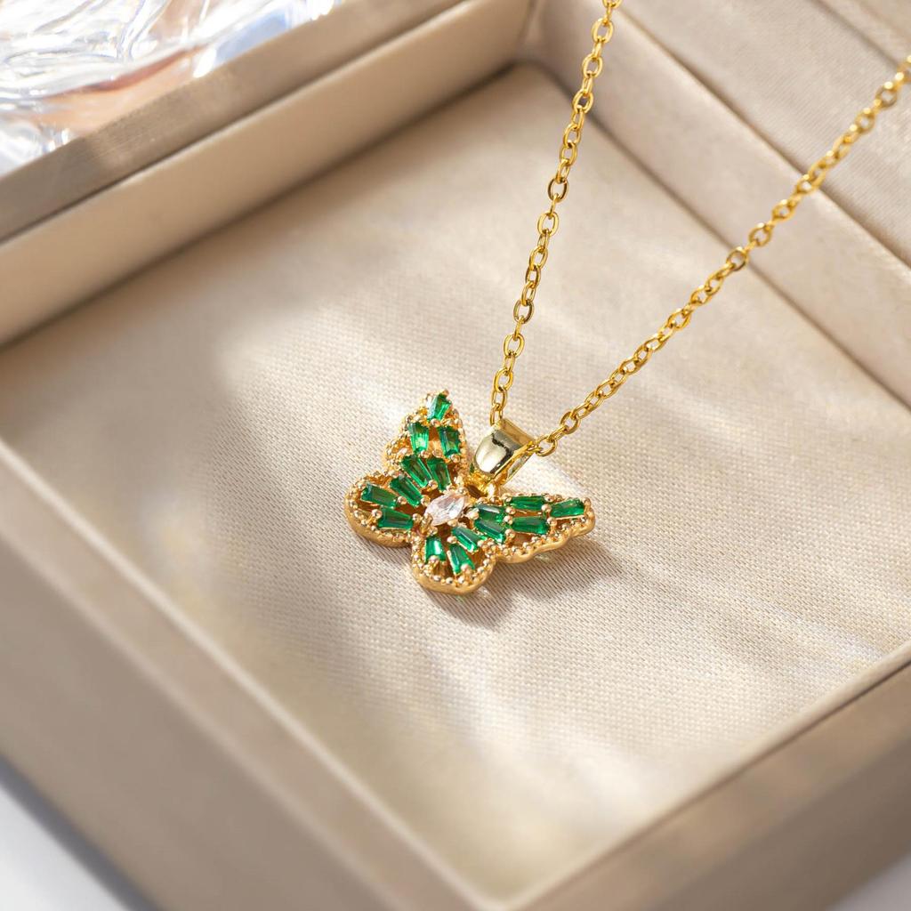 Gold-Plated Crystal Zirconia Butterfly Choker Necklace - Fresh Pastoral Style