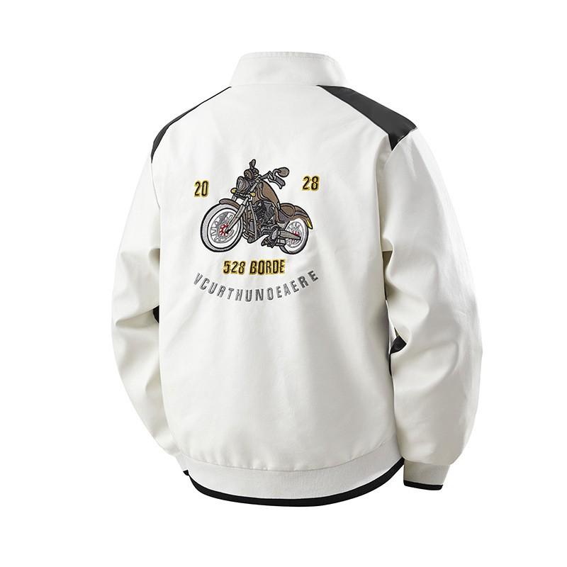 Mens Oversized Embroidered Biker Jacket Hooded Loose Fit Faux Leather Streetwear Coat Size M-8XL