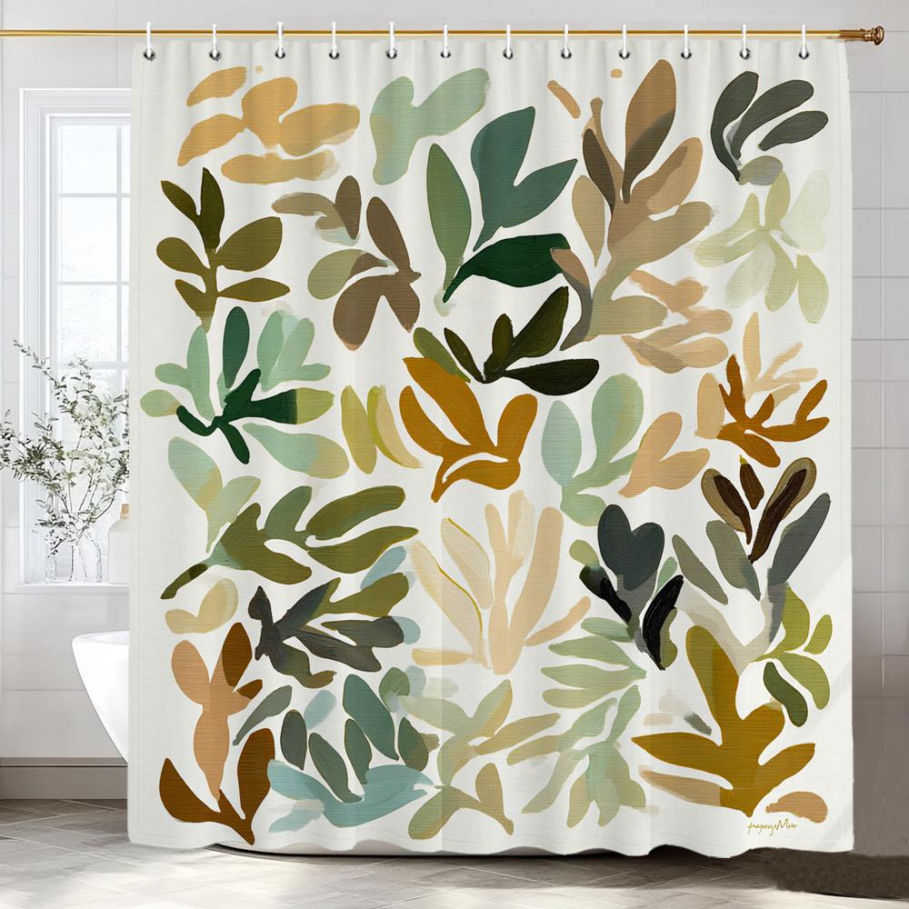 

Modern Art Simple Leaves Shower Curtain, Bathroom Decorative Shower Curtain, Printed Fabric Home Curtain With Hooks W60H190(CM)-1 Pcs