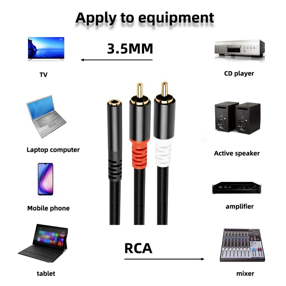 Flexible Stereo 3.5mm to 2RCA Cable Plug and Play Bidirectional Sound Y Splitter Cord  For Speakers