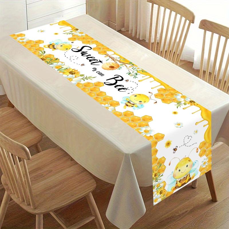 Summer Sweet Bee Daisy Polyester Table Runners Holiday Party Decorations Cute Bee Dining Table Runners Kids Bithday Table Decor
