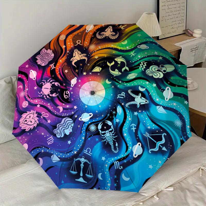1PC astrology Pattern Small Travel Automatic Folding Umbrella, Compact Windproof Umbrella, Automatic Open/Close ,Gift-091541
