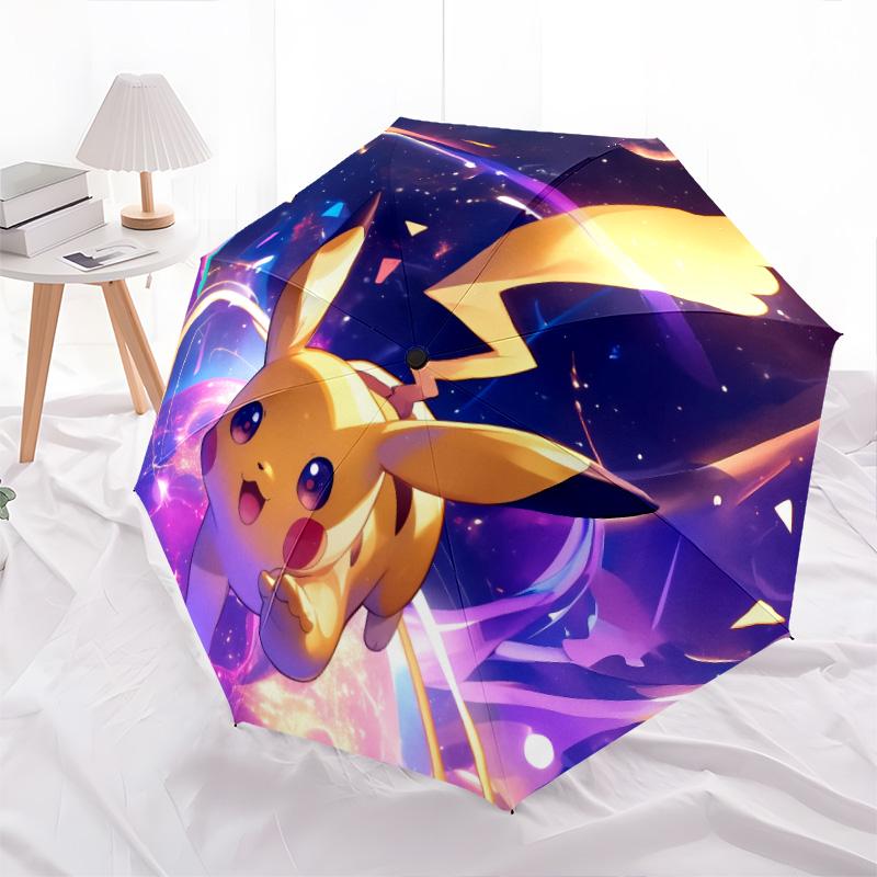 Pikachu and Eevee  pattern, automatic folding umbrella, portable and foldable design, 8 ribs, a Christmas or birthday gift.