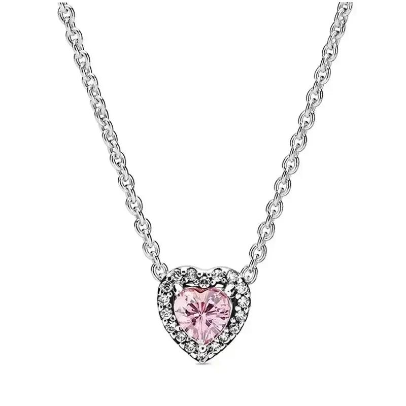 

copper Classic Heartshaped Various Colors Pendant Necklaces Exquisite Light Luxury Charm Jewellery Gifts High Quality 45cm розовый