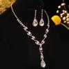 Ganyuan Women's Rhinestone Jewelry Set Three-Piece Necklace Earrings Bracelet Ring Claw Silver Plated Alloy Engagement Wedding