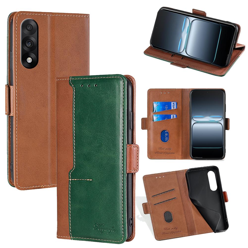 

For OnePlus Nord 5 5G/Ace 5 Ultra 5G Case Contrast Color Wallet Leather Phone Cover Light Brown Green