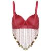 Womens Belly Dance Bra Adjustable Straps Design Shiny Sequins Plastic Beaded Tassels Underwired Costume