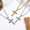 Trendy Hollow Inlaid Diamond Gold Cross Necklace, Non-Fading Titanium Steel, Unisex Hip-Hop Choker.
