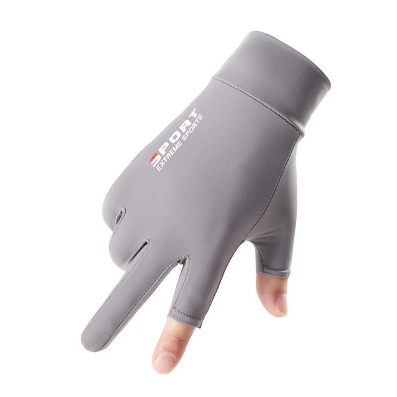 Ice silk gloves men's summer leakage two fingers takeaway riding driving outdoor sunscreen thin gloves Xinji