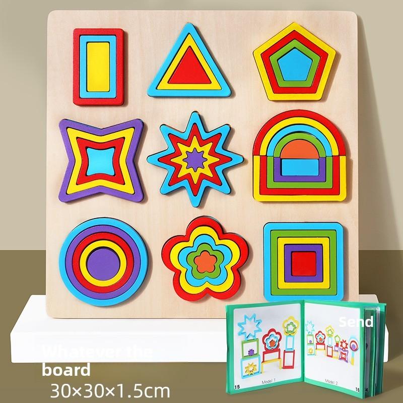Geometric Shape Puzzle Board For Kids Early Learning Wooden Toy Educational