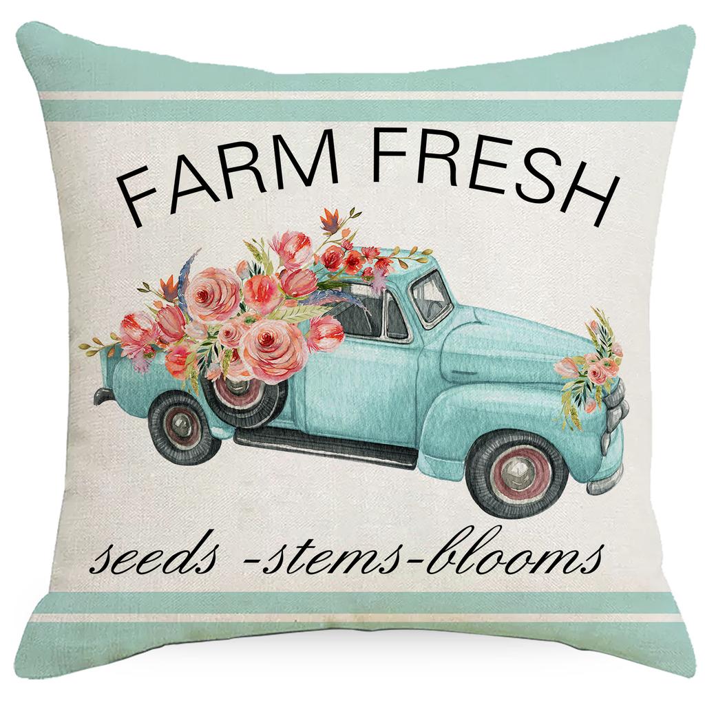 Home Spring and Summer Pillow Case Flowers Truck Bicycle Nordic Style Sofa Pillow Waist Back Cushion