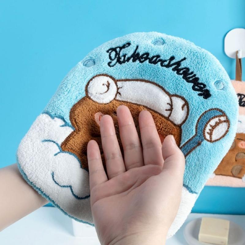 Cute Capybara Shape Hand Towel Quality Coral Fleece Cleaning Rag Perfect for Quick Drying in Kitchens or Bathrooms