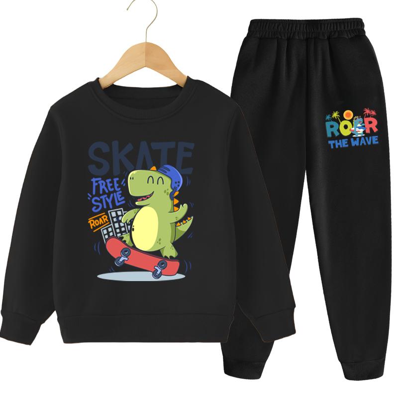 Autumn Children's Kpop Sweatshirts Sets Boys Girls Cartoon Print Pullover and Long Pants 2pcs Sets Kids Casual Tracksuit