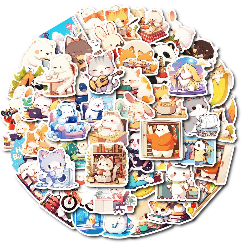 New 50 Cute Animal Day Graffiti Stickers PP Material Waterproof Stickers