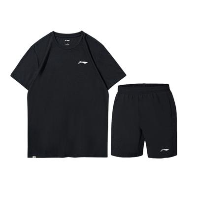 Quick-Dry Solid Color Running Training Breathable Round Neck Drop Shoulder Short Sleeve Sports Mid-Waist Elastic Waist Shorts Set AHST575-1-TZ