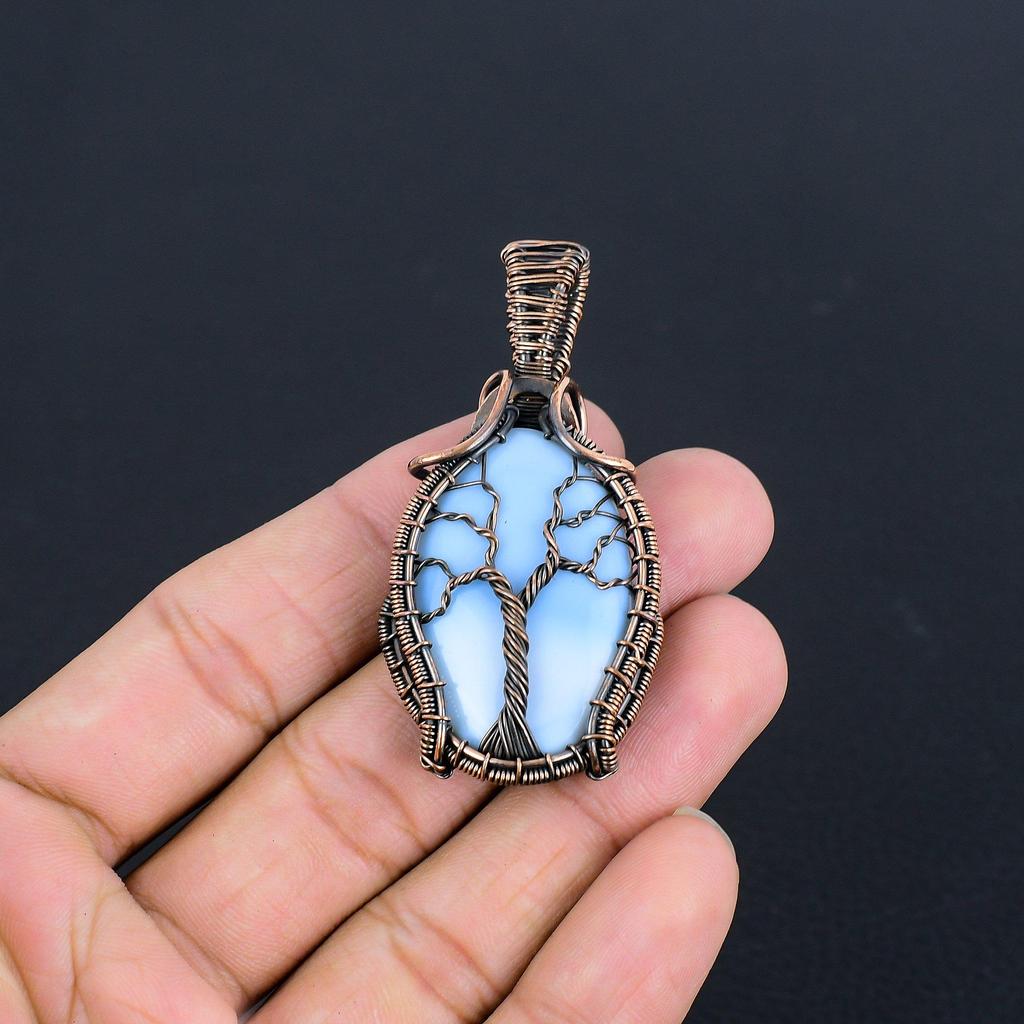 Owyhee Opal Pendant, 999 Copper Wire Wrapped Jewelry, Gemstone Pendant, Gift For Her Handmade Dainty Jewelry