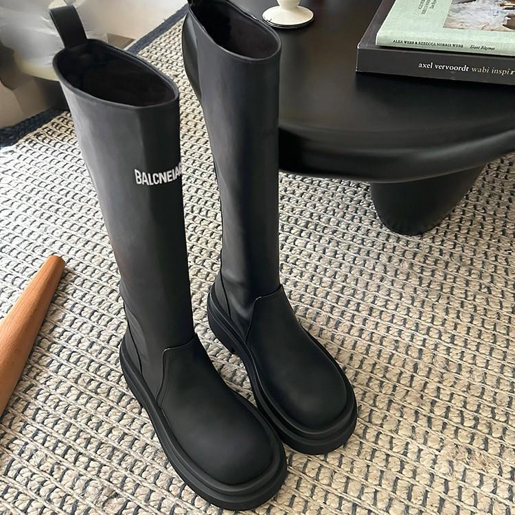 Soft leather version~ Small man heightening platform boots but knee knight boots 2025 new letter boots rain boots