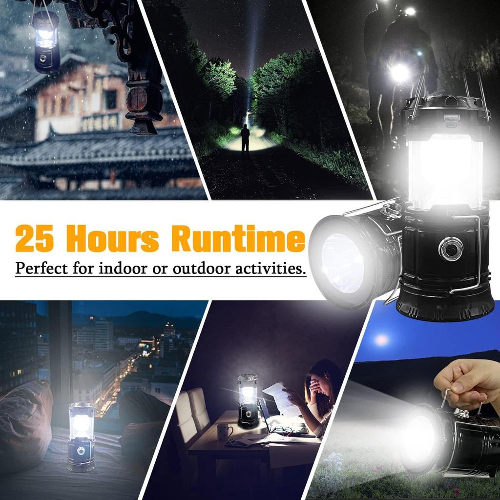 Faltbare tragbare LED-Campinglaterne XTAUTO Leichte wasserdichte Solar-USB-wiederaufladbare LED-Taschenlampe Überlebens-Kits für drinnen, draußen, Zuhause
