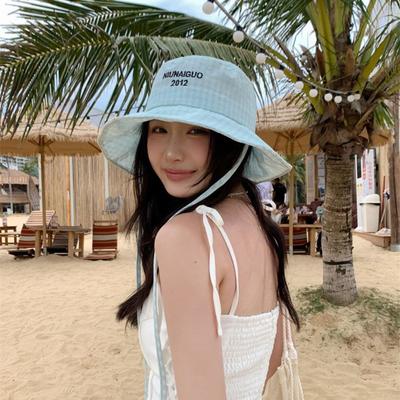 Letter Embroidery Sun Hats Adjustable Drawstring Summer Hats Lattice Fisherman Hat  Summer Travel