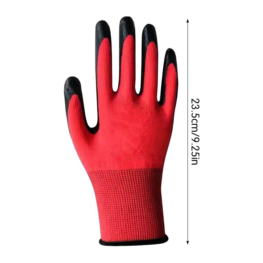 12 Pairs Work Gloves Anti Slip Oil Resistant Nitrile Coated Glove 23.5cm Red Black Set for Labor Protection Safety