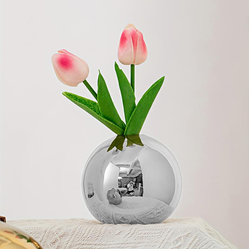 1/3pcs Plated Vase Modern Round Ball Vase Table Decor Accessories Flower Arrangement Craft Home Decoration SML