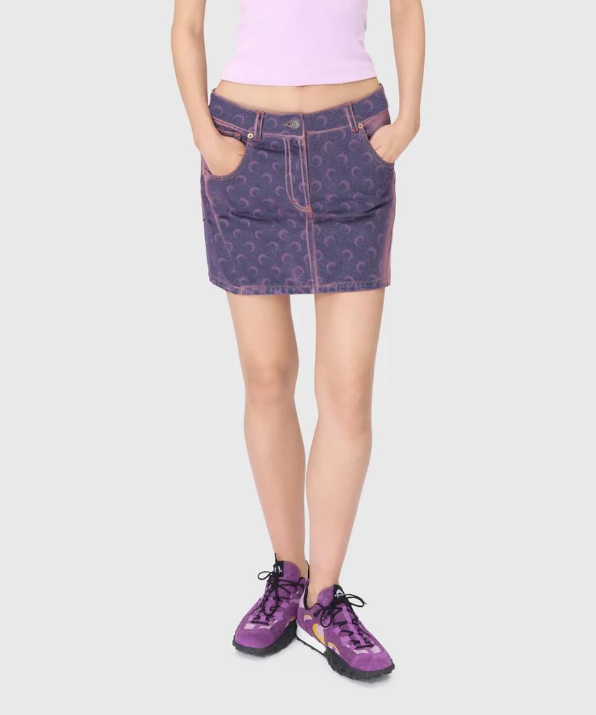 MARINE SERRE (W) Moon Laser Denim Mini Skirt Lavender Moon Laser Denim Mini Skirt Pu20 Lavender