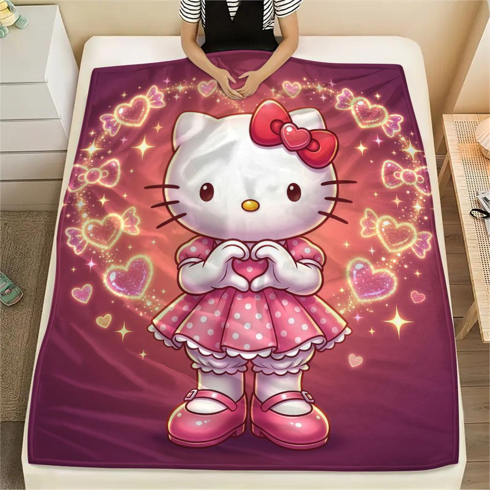 1PC Hello Kitty Cartoon Print Flannel Blanket, High quality All Seasons, Home Decor, Warmth and Comfort, Perfect for Christmas Gifts