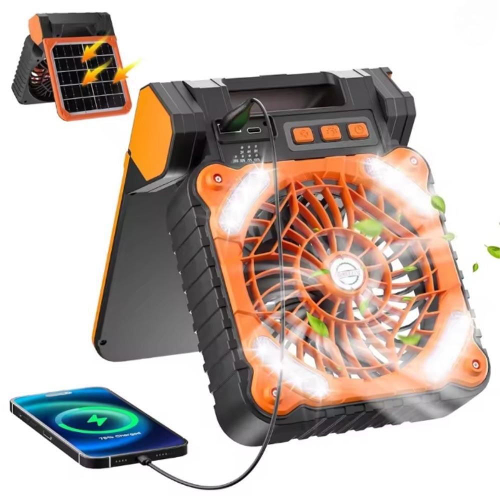 Portable Solar Fans 10000mAh LED Lantern Rechargeable Solar Powered Camping Fan 4 Speeds Powerful Wind 90° Folding Ventilador