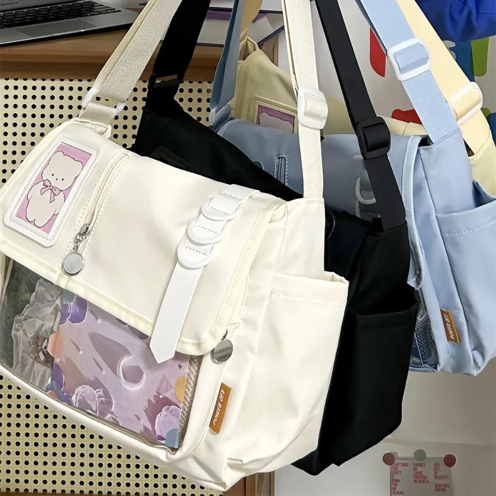 Y2K Japan Style Lolita Women Shoulder Bags Transparent Teenage Girl Laptop Handbag DIY Badges Display Plate Ladies Crossbody Bag