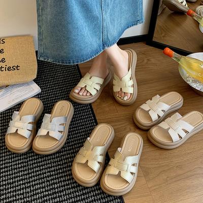 Roman Cool Slippers Women's 2025 Summer New Woven Hollow Niche Outer Wear Thick Bottom Casual Versatile One-word Drag Women