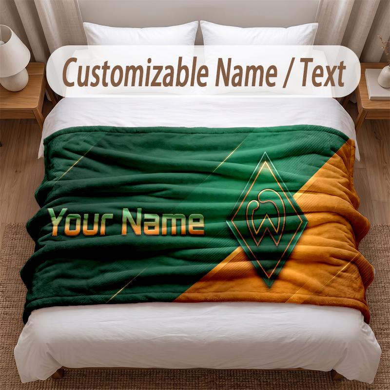 Werder Bremen FC Printed Flannel Blanket Custom Name Text Soft Warm Throw For Bedroom Holiday Gift