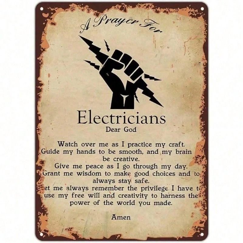 

Vintage Electrician Prayer Metal Poster Wall Decor for Garage Bar Man Cave