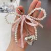 Korean White Bowknot Heart Keychain Women Sweet Charm Pearl Bow Backpack Key Ring Handmade Jewelry Ornament Bags Pendants Gifts