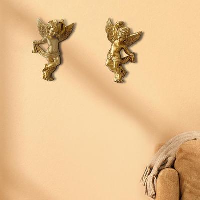 Set of 2 Resin Angel Cherub Wall Sculptures Figurines Height 14.5cm Adornment for