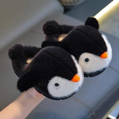 Penguin Plush Furry Slippers for Kids - Warm, Soft, Closed-Heel Cotton Shoes for Boys and Girls