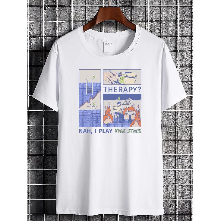 The Sims Video Game T-Shirt - Funny Therapy No, I Play The Sims Meme Graphic Tee - Casual Gaming Shirt for Adults - Soft Breathable Everyday Top - S чёрный