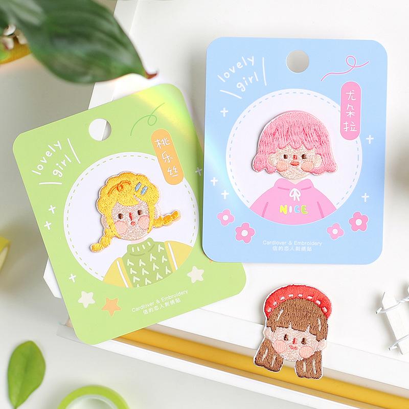 Naklejka z tkaniny z uroczym haftem Paste Girl, naklejka dekoracyjna na telefon komórkowy, notatnik, naszywka do zakrywania dziur na ubrania, czapki