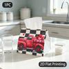 1pc Tissue Box, Vintage Red Truck Hearts Love Pattern, 2D Flat Printing, Polyester Fabric, Strong And Firm, Napkin Dispenser, for Automotive Use