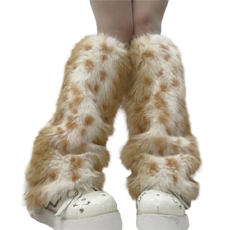 Ghette Stivali Svasati Pelose Morbide, Polsini Scaldamuscoli per Donne, Fantasia Leopardo Vintage, Coprigambe in Peluche, Calzini Lunghi a Tubo