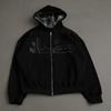 Y2K Streetwear Hooded Zip-Up Sweatshirt With Geometric Print Loose Fit Teen Girls Young Women
