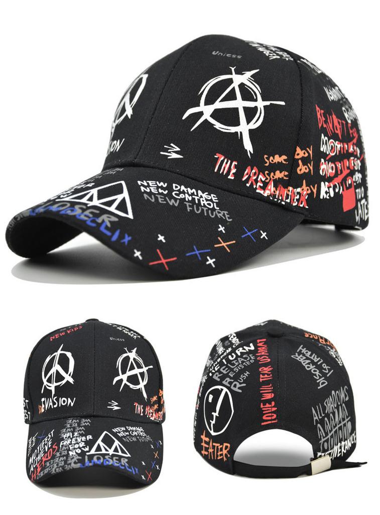 Trendy Graffiti Print Baseball Cap Unisex Cotton Fashion Hat Outdoor Sunshade Cap