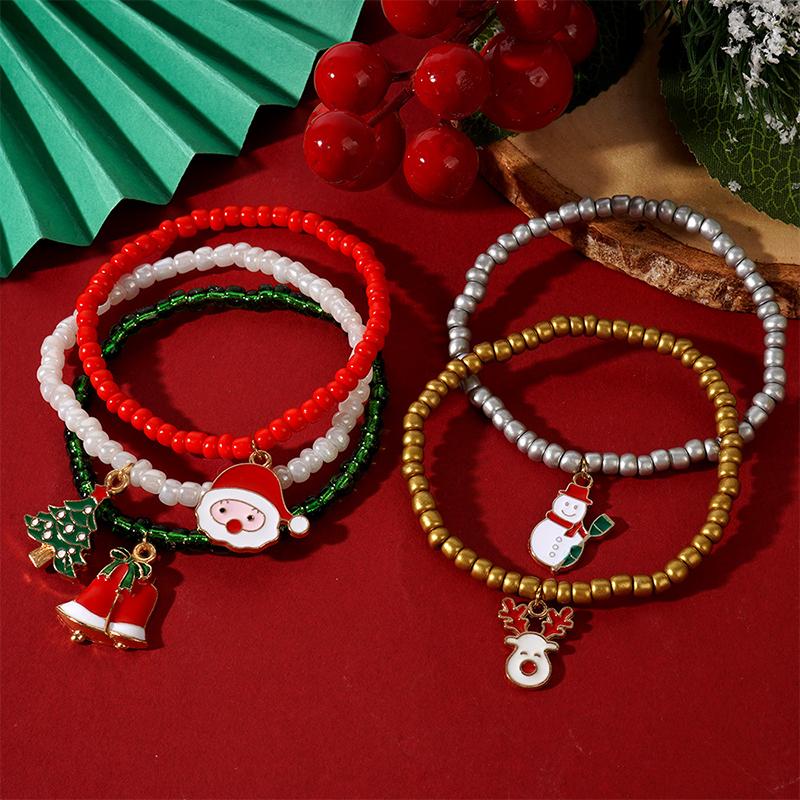 Christmas Colorful Beads Multi Element Pendant Bracelets For Women Santa Claus Tree Elk Bracelet Party Jewelry