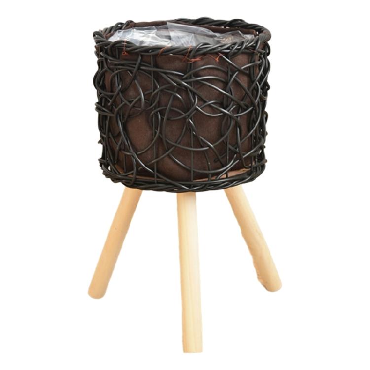 Wood Legs Plant Holder Stool for Home Decoration Stable Floor Planter Basket Woven Balcony Flower Pots Display Shelf