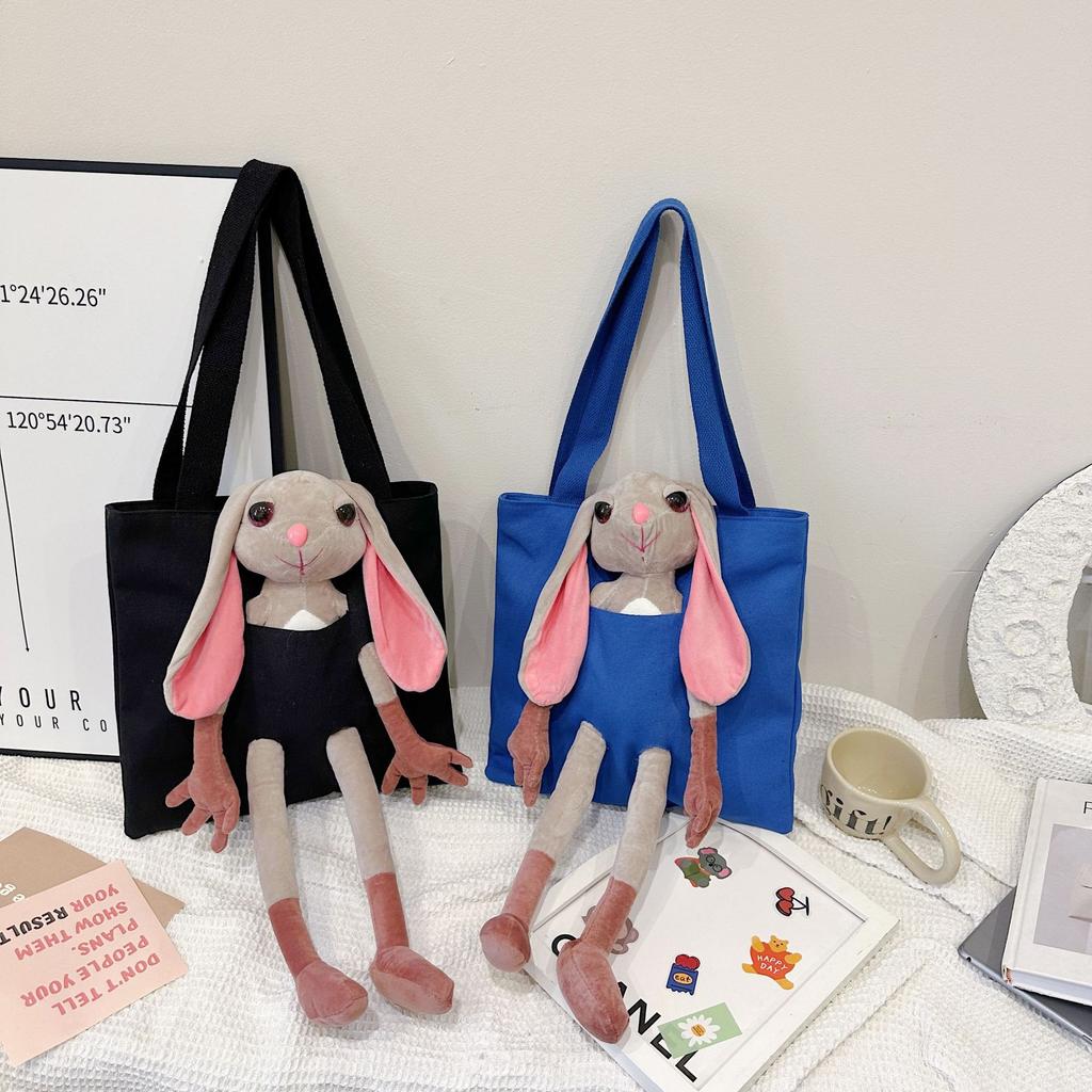 Doll Canvas Shoulder Bag Cute Cartoon Long Ear Rabbit Canvas Bag Large Capacity Canvas Bag Women's Bag Armpit Bag